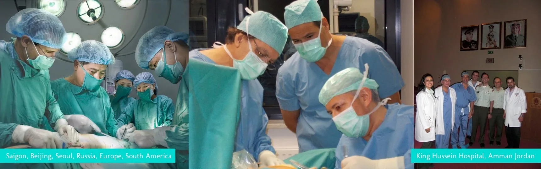 Dr. Perez operating and teaching abroad, including at King Hussein Hospital in Amman, Jordan