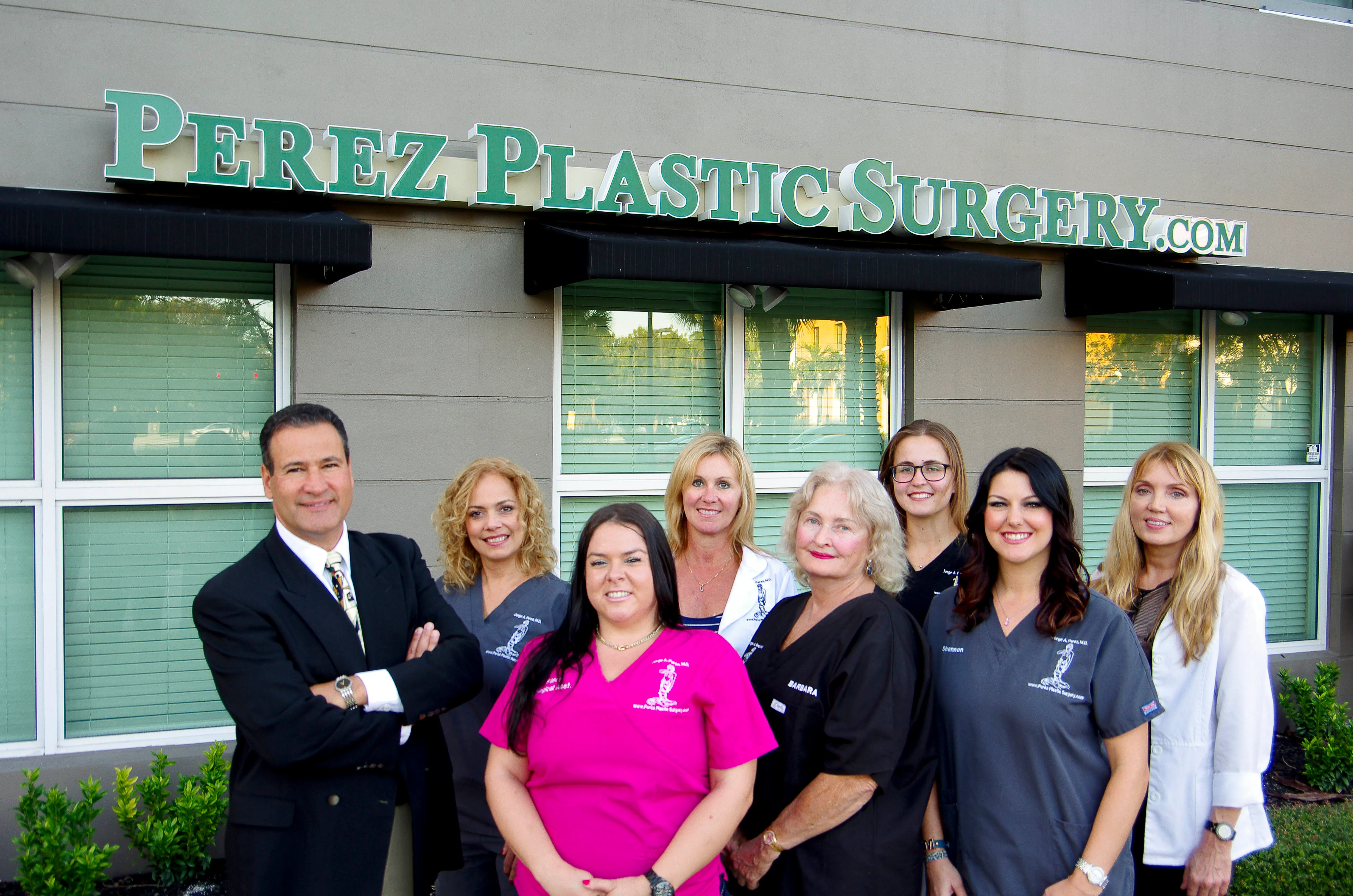 The Perez Plastic Surgery team outside the Fort Lauderdale office